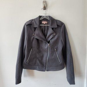 Philosophy Women’s Gray Long Sleeve Faux Suede Moto Jacket Sz M